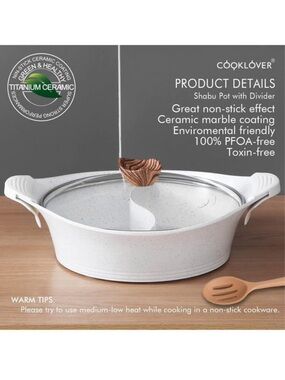 Cooklover Ceramic Marble Shabu Pot Divider - White Speckled